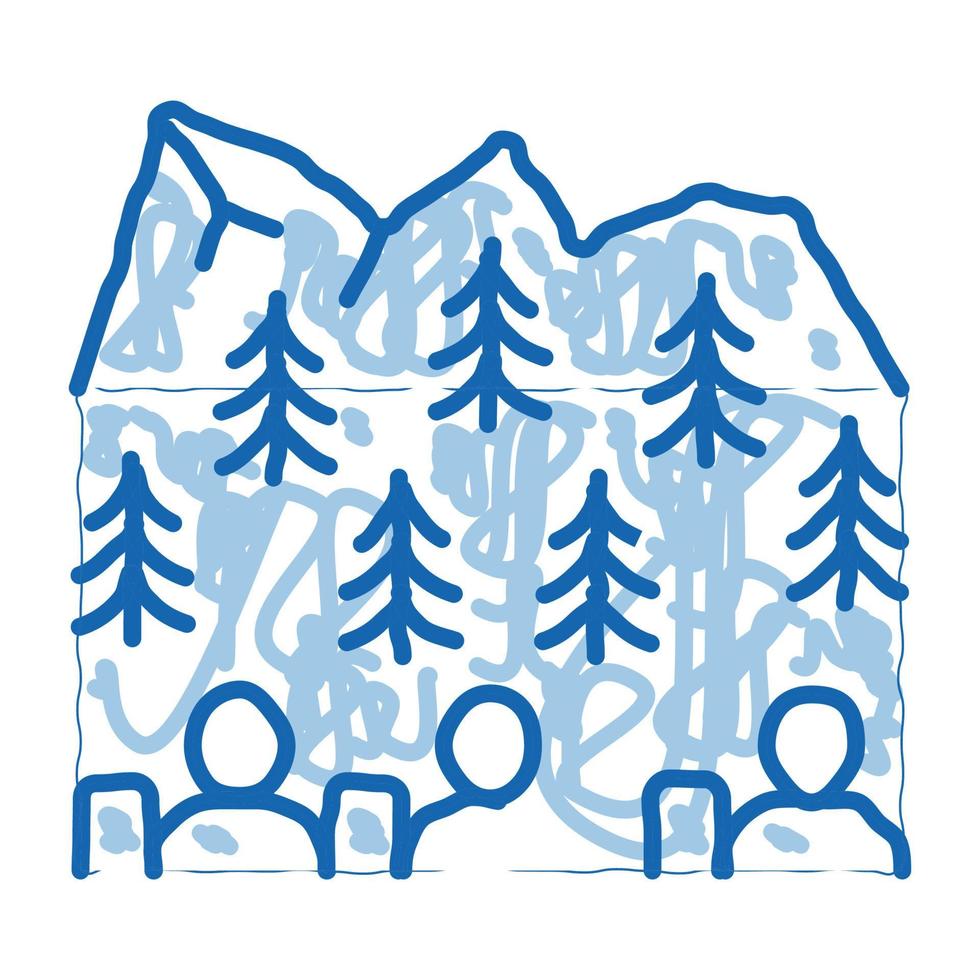 people in mountain forest doodle icon hand drawn illustration vector