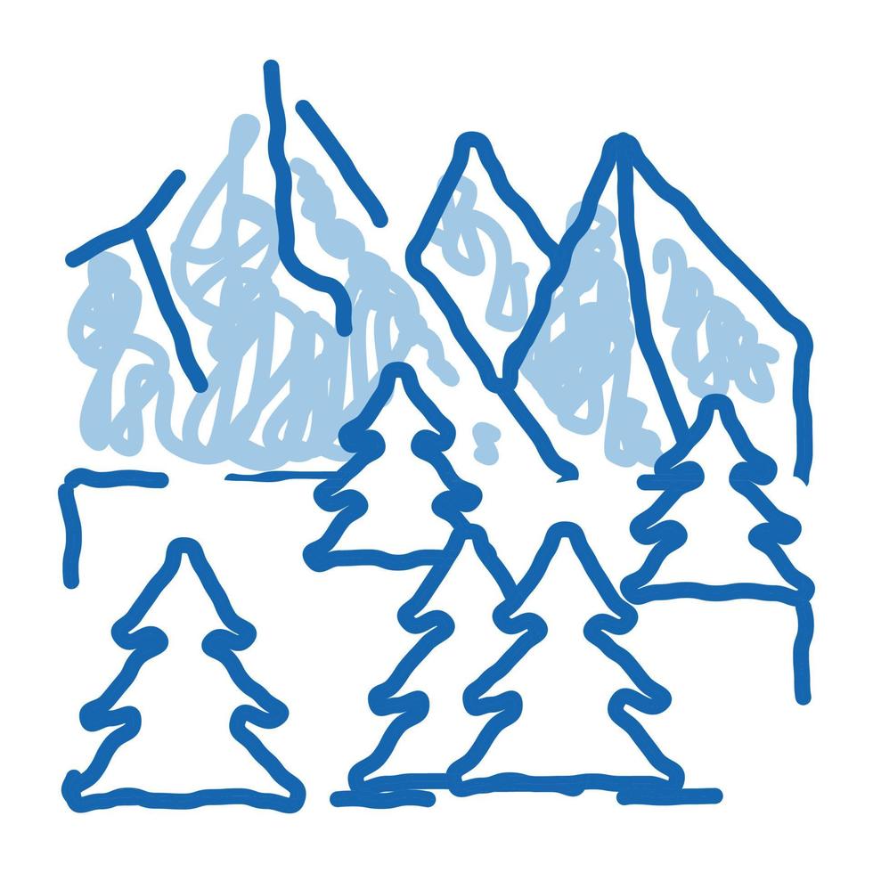montaña nevada y bosque naturaleza doodle icono dibujado a mano ilustración vector