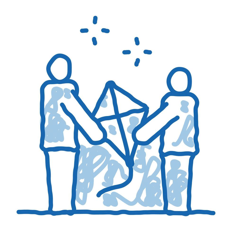 lanzamiento cometa padre e hijo doodle icono dibujado a mano ilustración vector