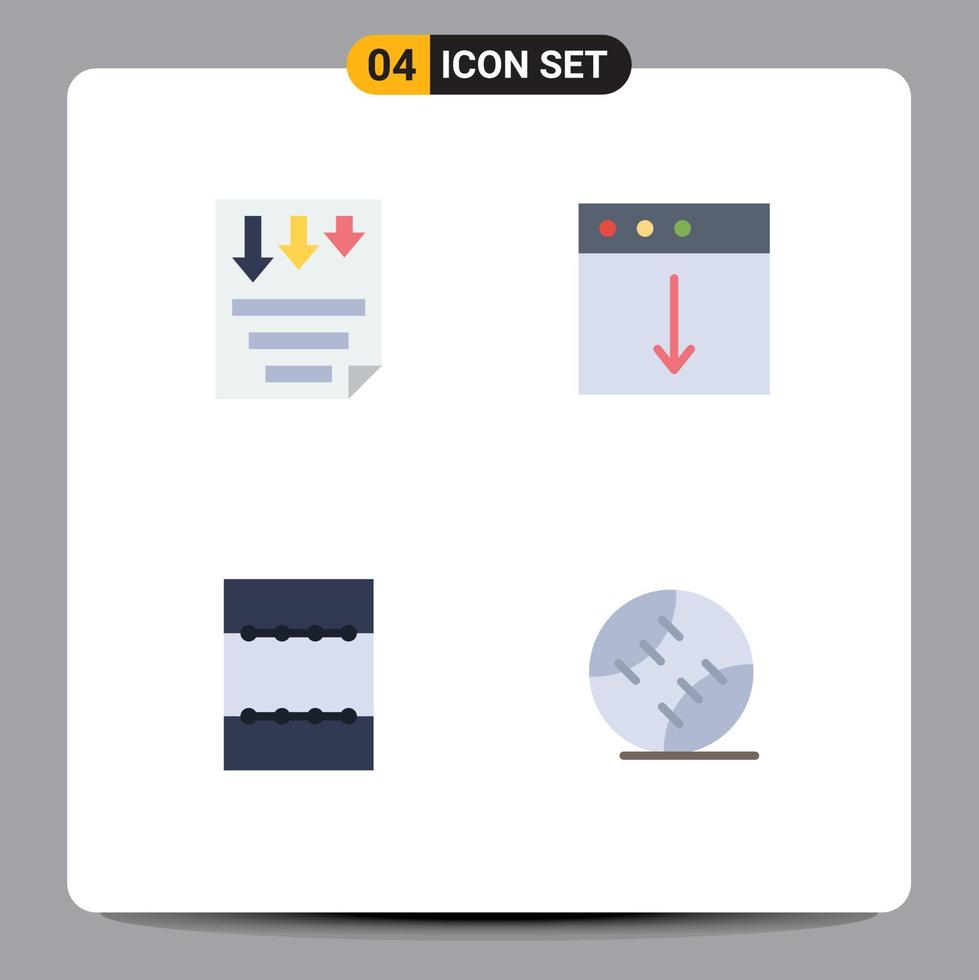 paquete de 4 iconos planos creativos de elementos de diseño vectorial editables de bola de descarga de papel de diseño de datos vector