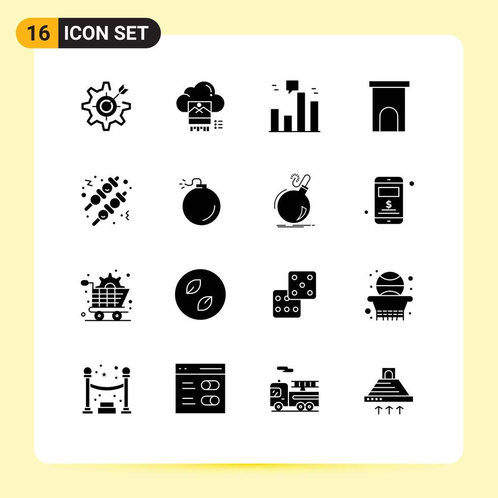 Editable Vector Line Pack of 16 Simple Solid Glyphs of property estate cloud architecture graph Editable Vector Design Elements