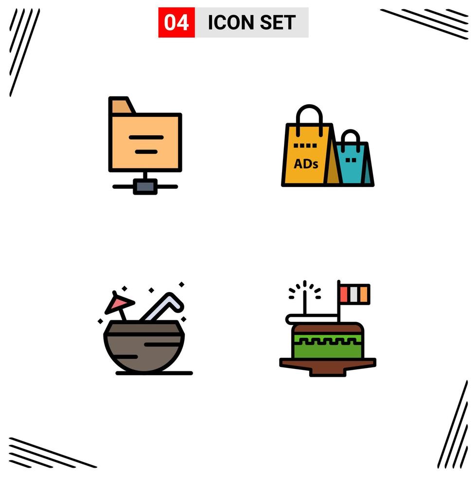 4 Universal Filledline Flat Colors Set for Web and Mobile Applications files coconut advertising shopping ad summer Editable Vector Design Elements