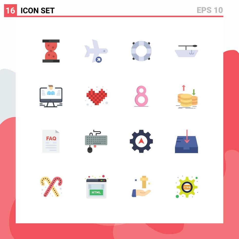 16 User Interface Flat Color Pack of modern Signs and Symbols of competition report beach data user Editable Pack of Creative Vector Design Elements