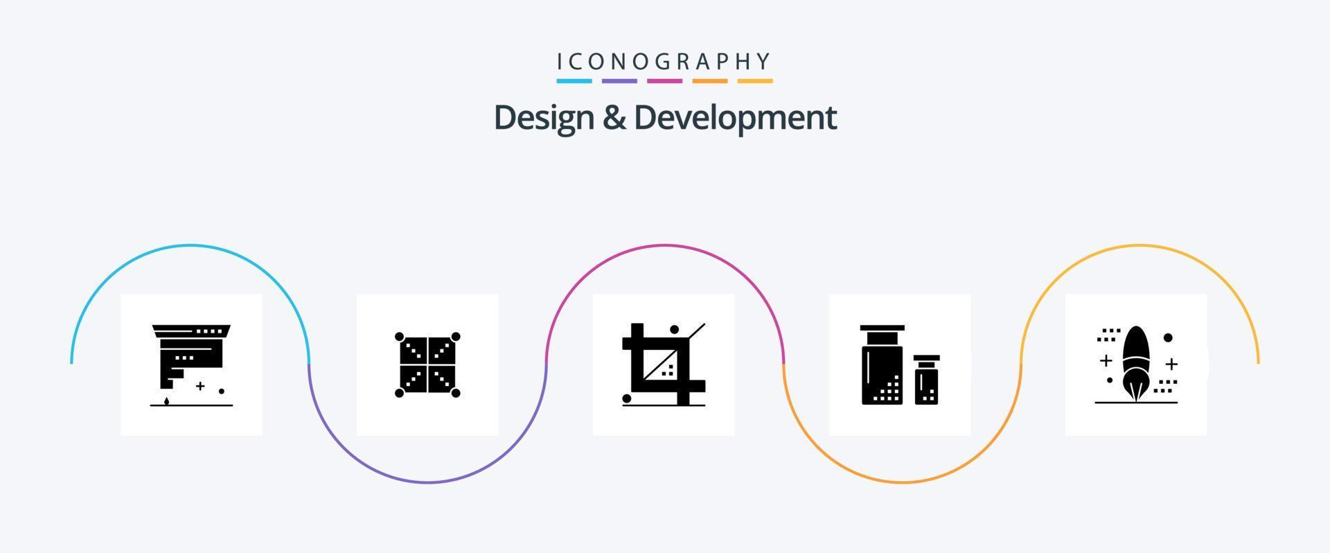 paquete de iconos de glifo 5 de diseño y desarrollo que incluye diseño. codificación. programación. programación. diseño vector