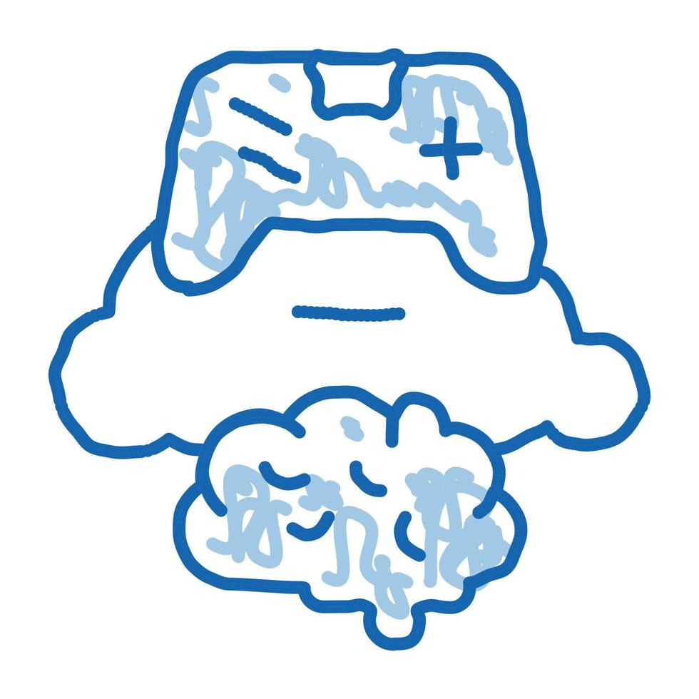 juego cerebro y nube doodle icono dibujado a mano ilustración vector