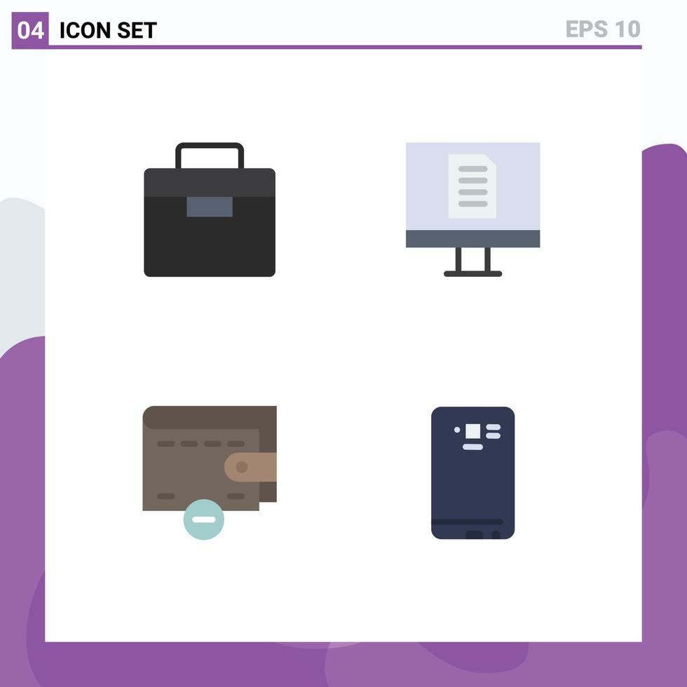 Group of 4 Modern Flat Icons Set for box wallet toolbox office smart phone Editable Vector Design Elements