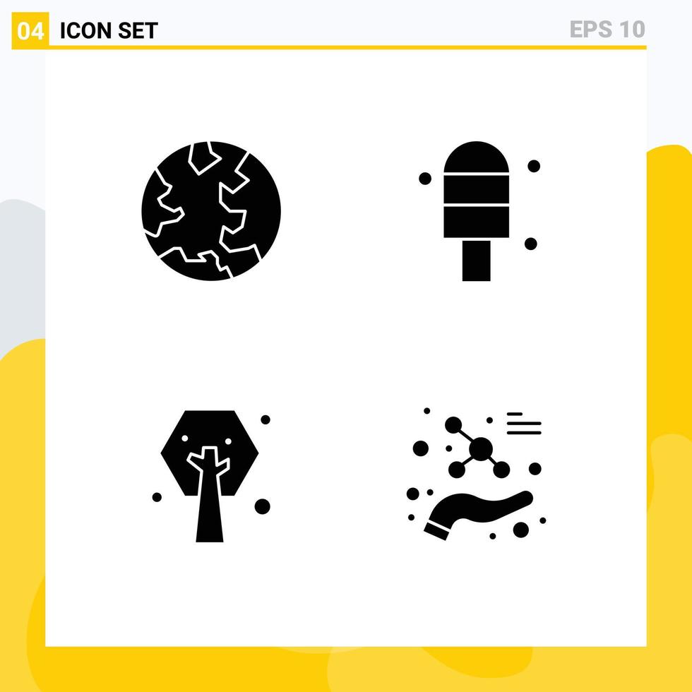 4 User Interface Solid Glyph Pack of modern Signs and Symbols of earth plant web earth day atom Editable Vector Design Elements