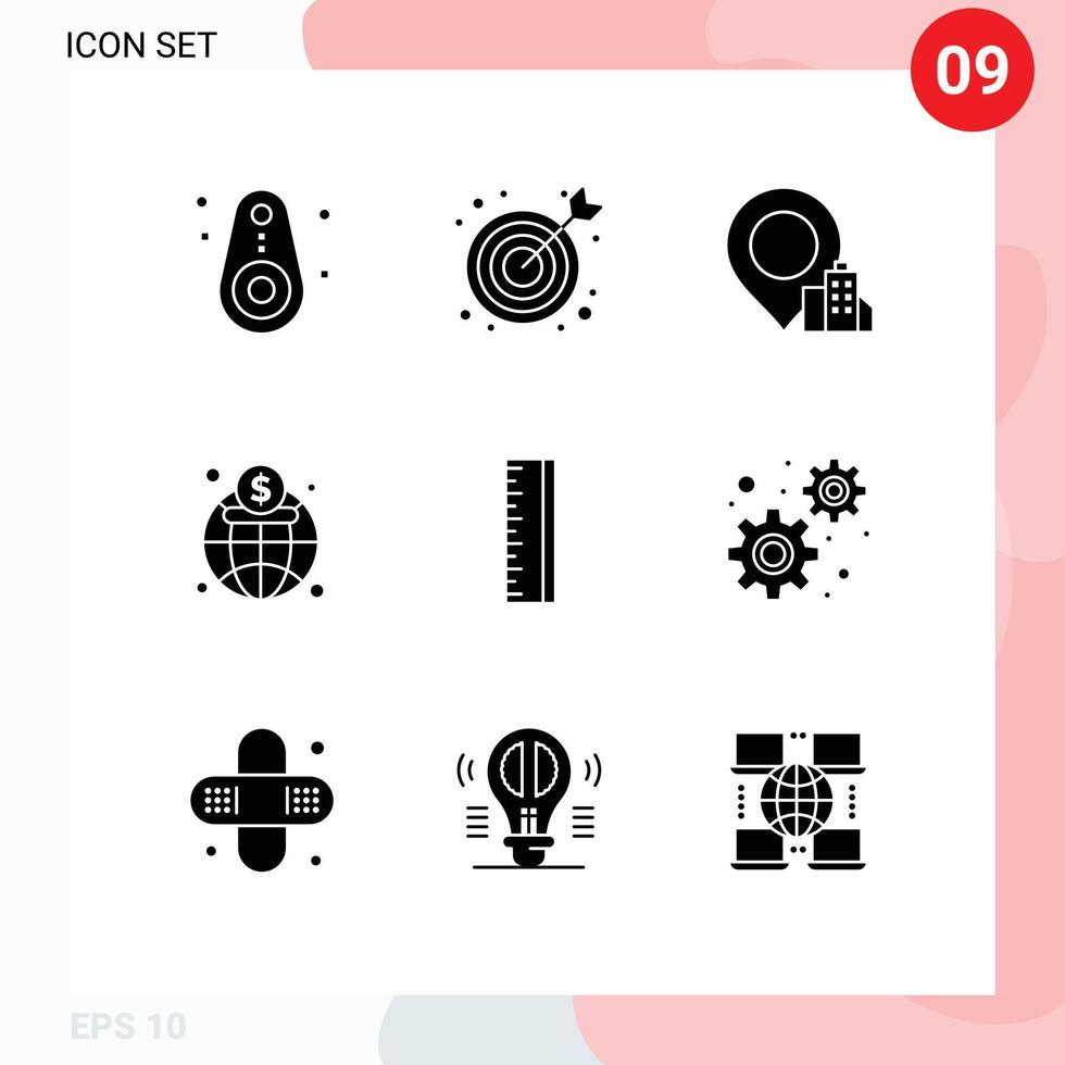 User Interface Pack of 9 Basic Solid Glyphs of development design building scale market Editable Vector Design Elements