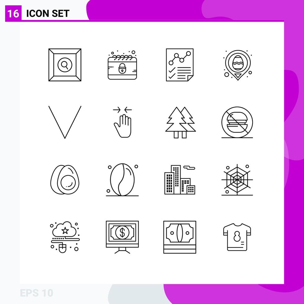 Modern Set of 16 Outlines and symbols such as bottom map data location easter Editable Vector Design Elements