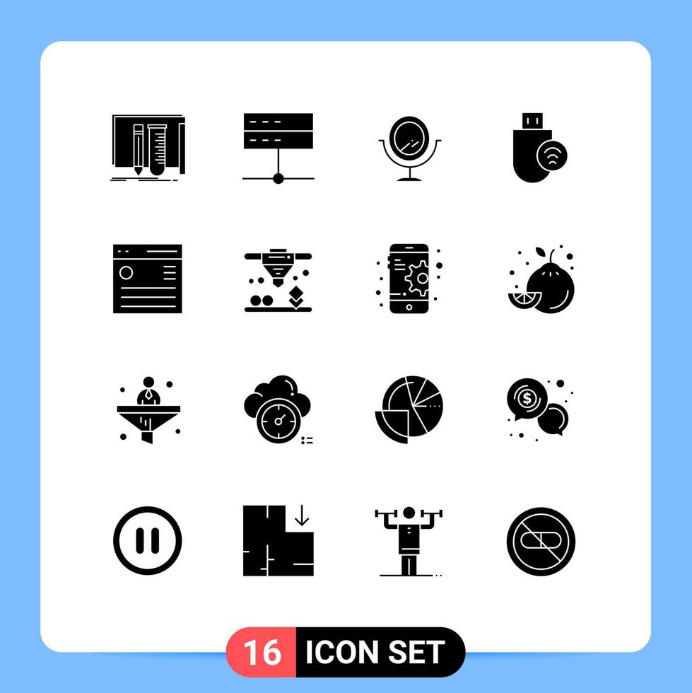 Modern Set of 16 Solid Glyphs Pictograph of communication signal server hardware computers Editable Vector Design Elements