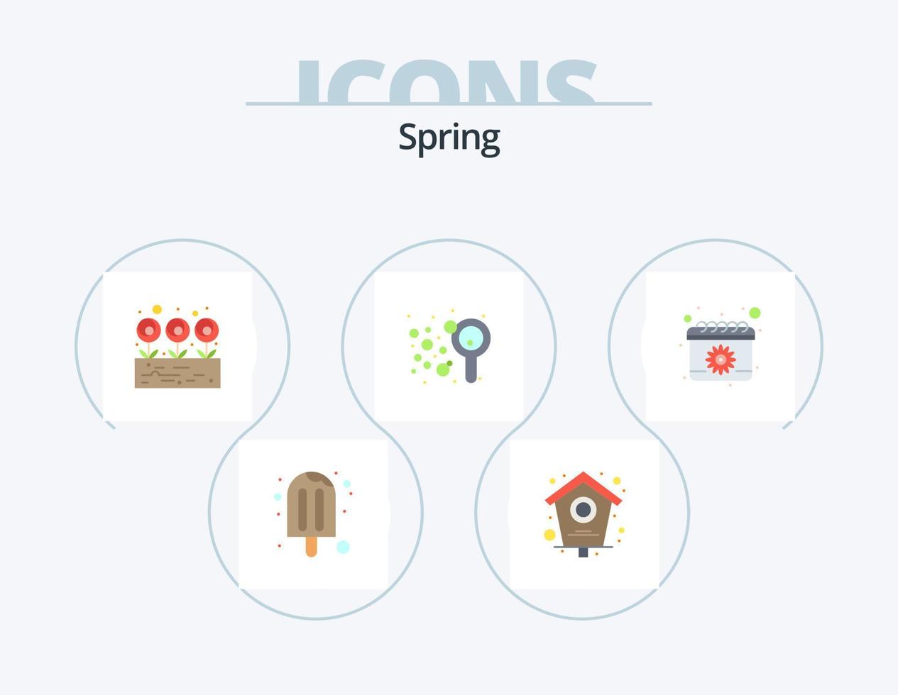 Spring Flat Icon Pack 5 Icon Design. calendar. kids. pet. bubbles. flower vector