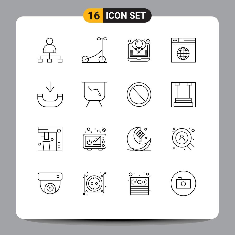 conjunto moderno de 16 contornos y símbolos, como elementos de diseño vectorial editables de Internet del servidor de descuento web entrante vector