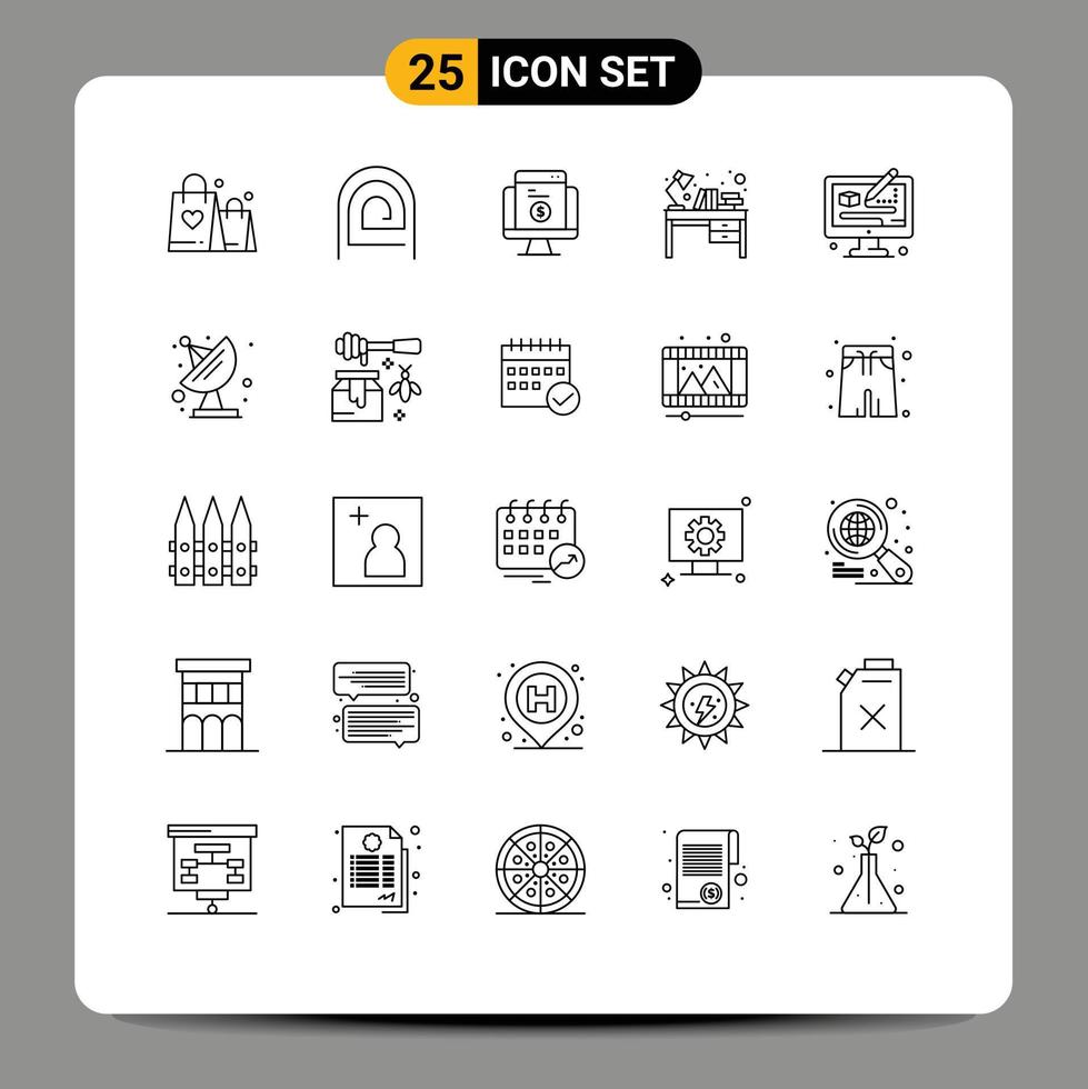 Group of 25 Modern Lines Set for table desk reader books ecommerce Editable Vector Design Elements
