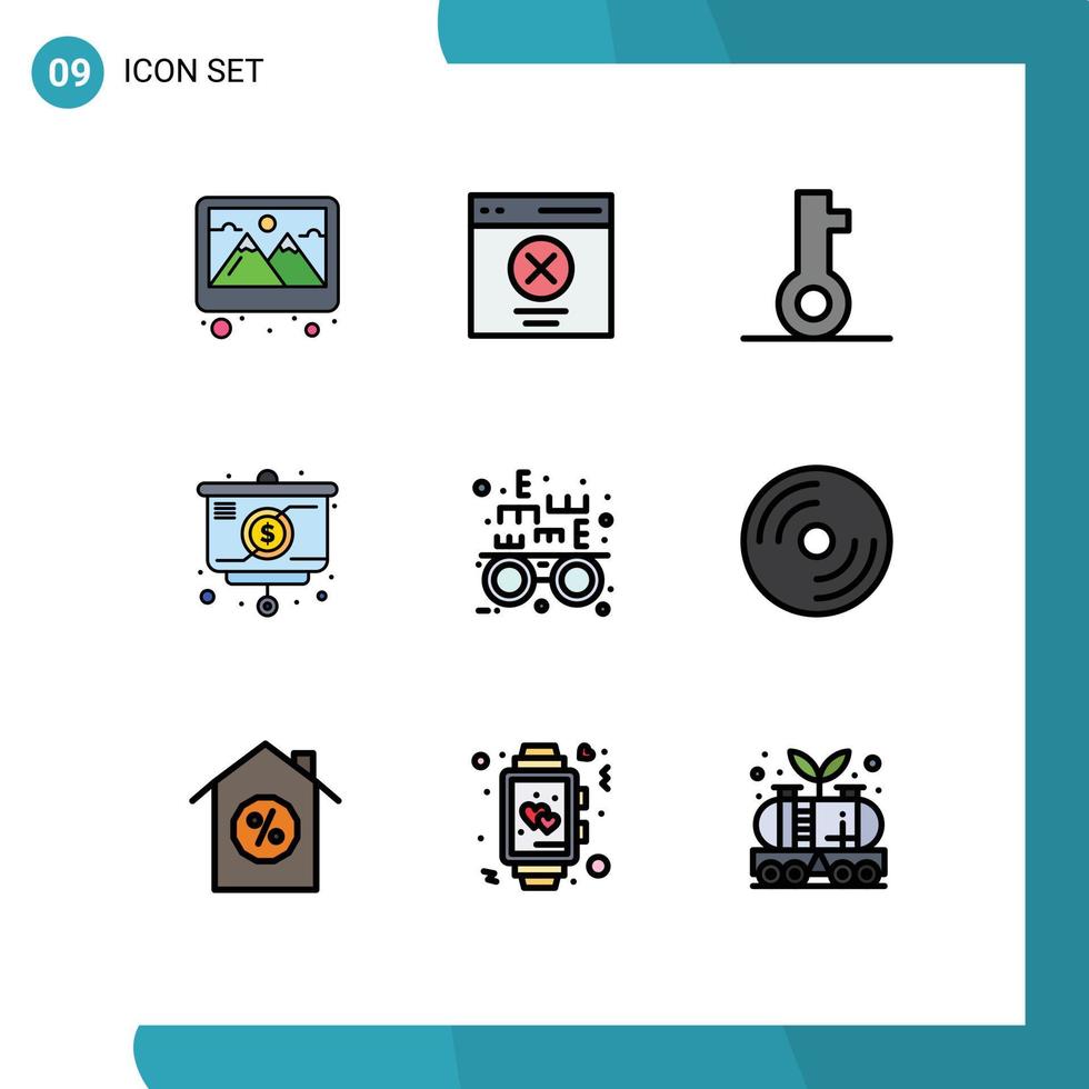 paquete de interfaz de usuario de 9 colores planos básicos de línea completa de tabla de prueba ocular estrategia de usuario elementos de diseño vectorial editables de seguridad vector