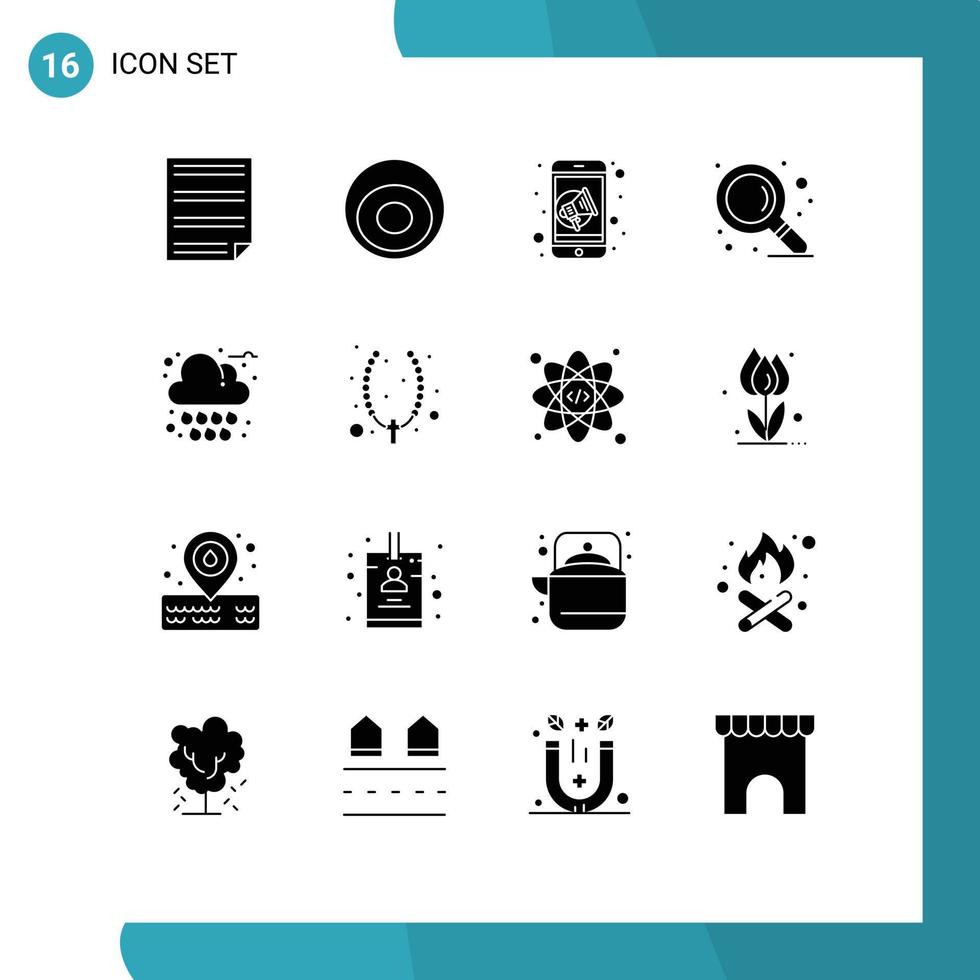 16 Solid Glyph concept for Websites Mobile and Apps cloud zoom jewelry search speaker Editable Vector Design Elements
