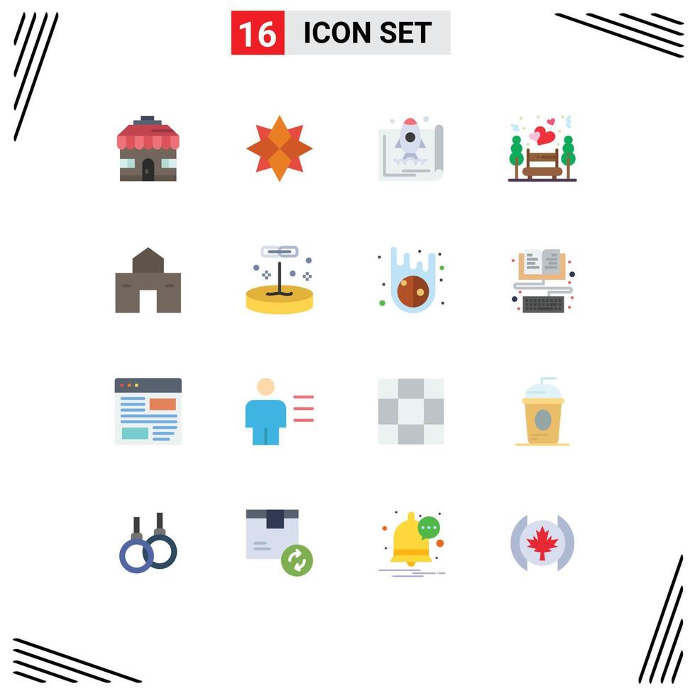Group of 16 Modern Flat Colors Set for home park launch night night date Editable Pack of Creative Vector Design Elements