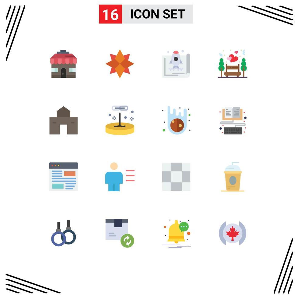 Group of 16 Modern Flat Colors Set for home park launch night night date Editable Pack of Creative Vector Design Elements