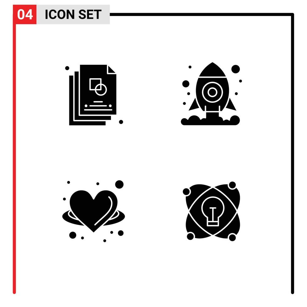 Pictogram Set of 4 Simple Solid Glyphs of sketch heart design space wing Editable Vector Design Elements
