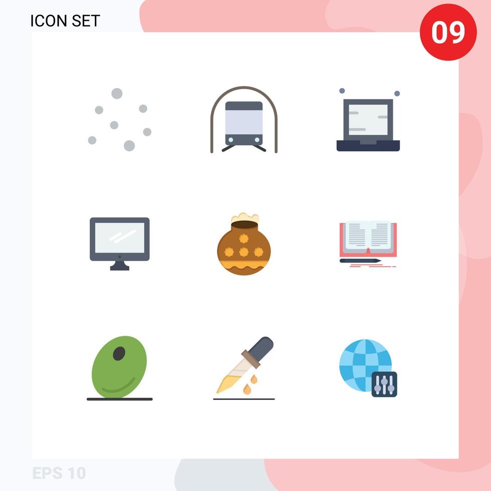 9 User Interface Flat Color Pack of modern Signs and Symbols of pc device computer monitor notebook Editable Vector Design Elements