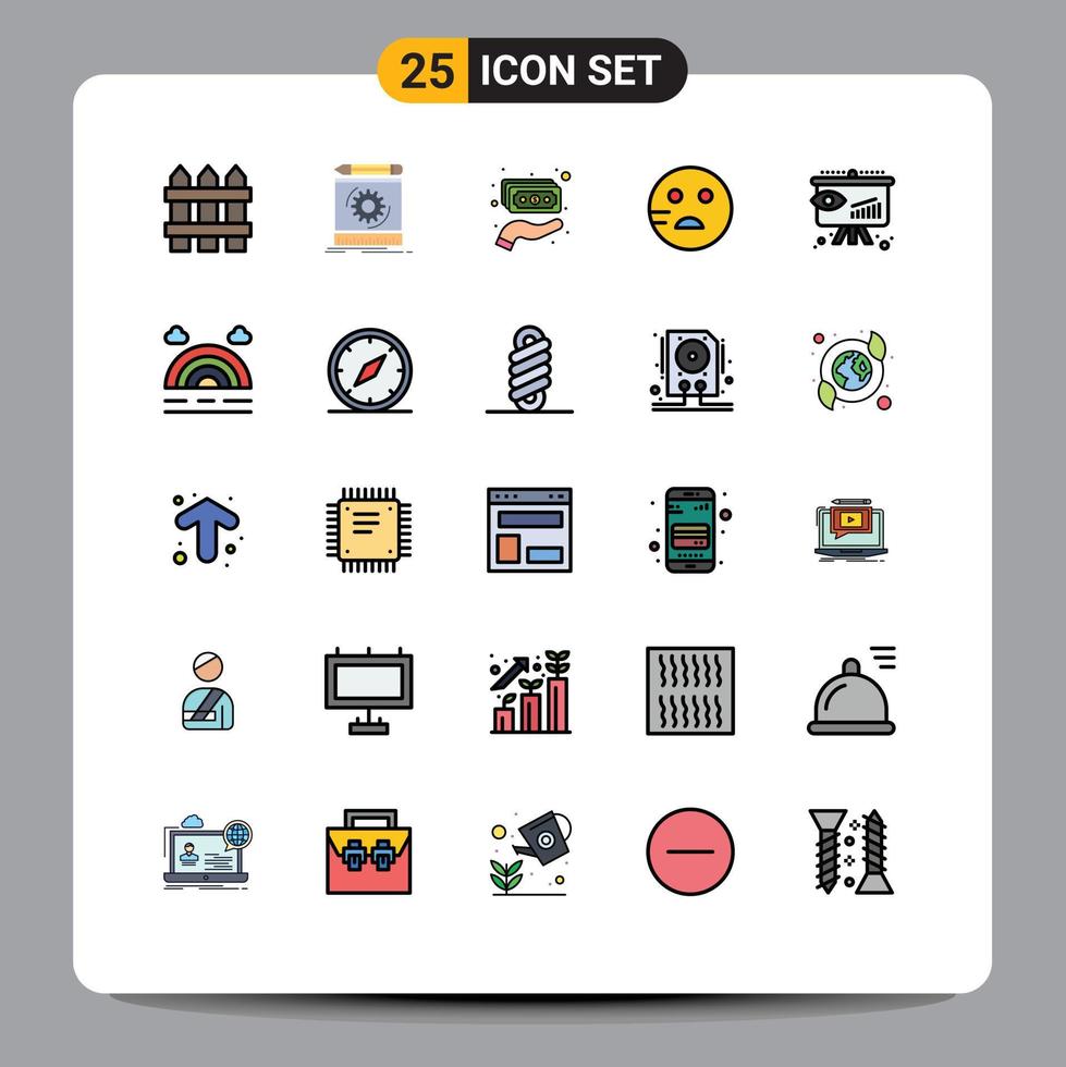 25 iconos creativos signos y símbolos modernos de la escuela de consumo prototipos emojis dinero elementos de diseño vectorial editables vector