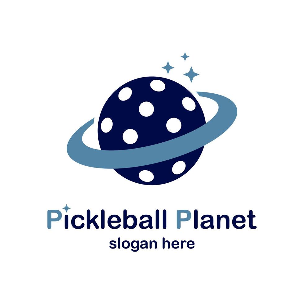 Pickleball ball planet logo. Isolated vector illustration on white background.