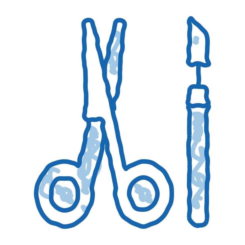 surgical scalpel and scissors doodle icon hand drawn illustration vector