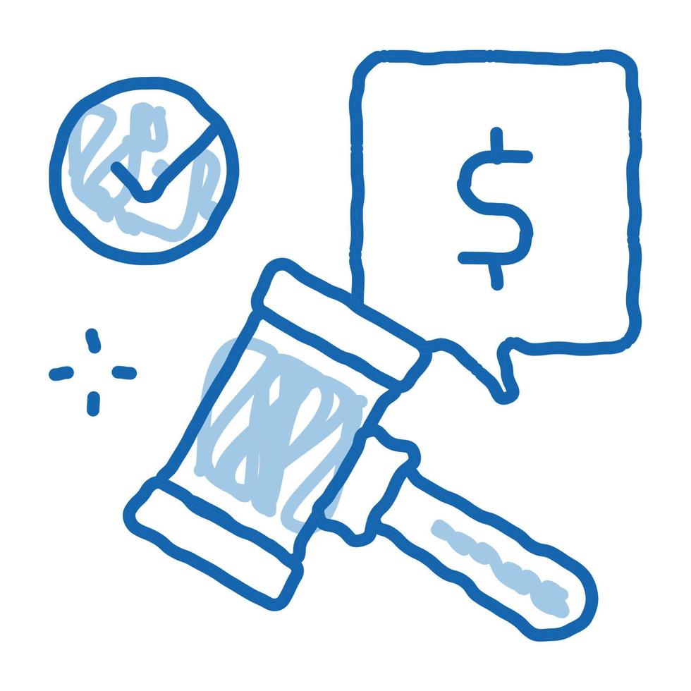 auction hammer hit for sale approval doodle icon hand drawn illustration vector