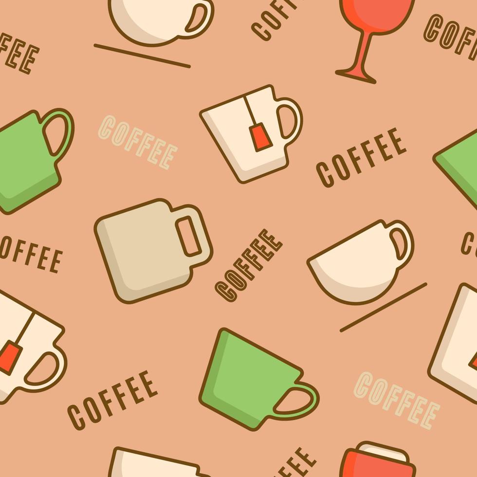 Seamless pattern with line icons of Coffee cups. Vector Illustration. For your design of packaging, wallpaper design.