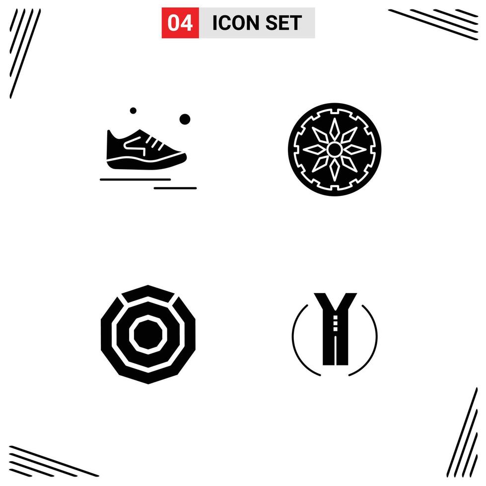 Set of 4 Modern UI Icons Symbols Signs for shoes coin running country crypto currency Editable Vector Design Elements