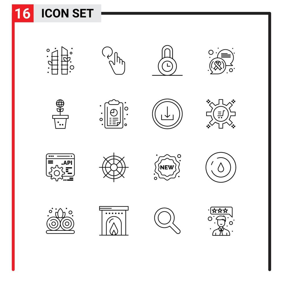 16 User Interface Outline Pack of modern Signs and Symbols of nature environment protection eco message Editable Vector Design Elements