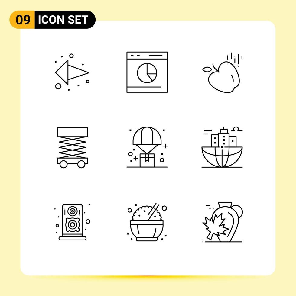 Group of 9 Outlines Signs and Symbols for delivery structure statistics scaffolding construction Editable Vector Design Elements