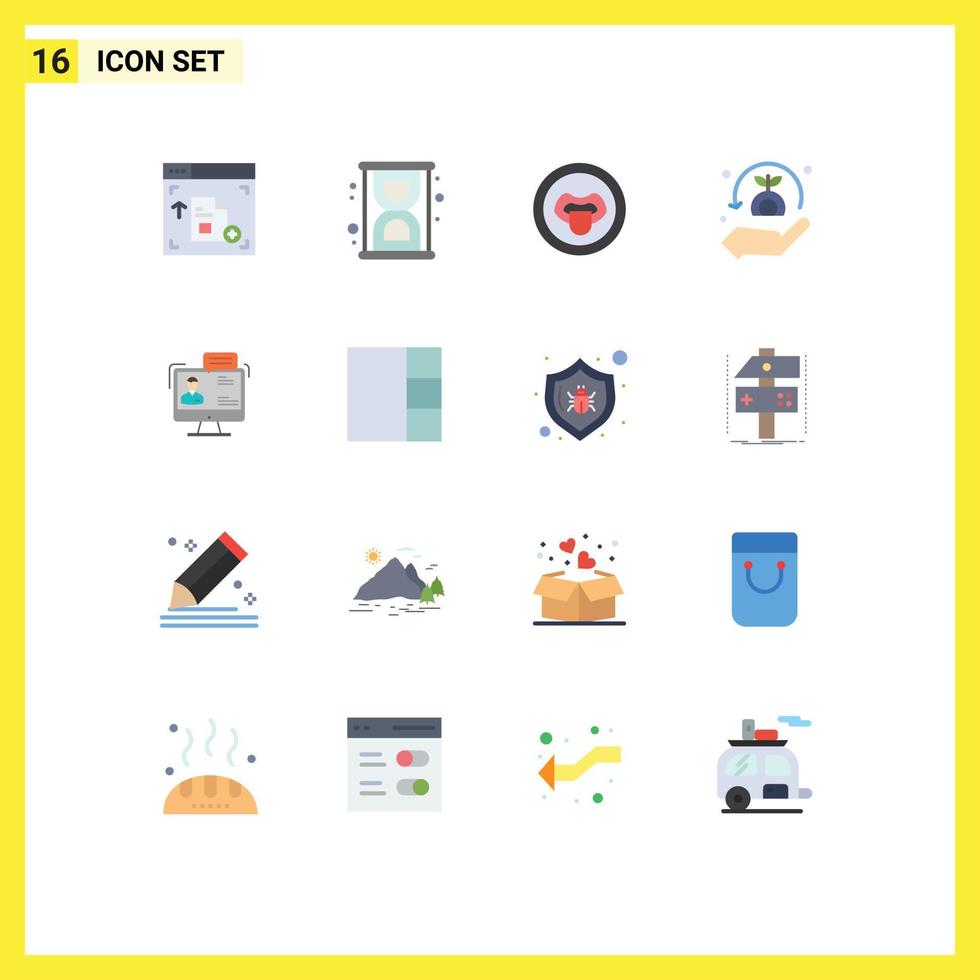 Paquete de 16 colores planos de interfaz de usuario de signos y símbolos modernos de diálogo negocios labios planta de chat paquete editable de elementos creativos de diseño de vectores