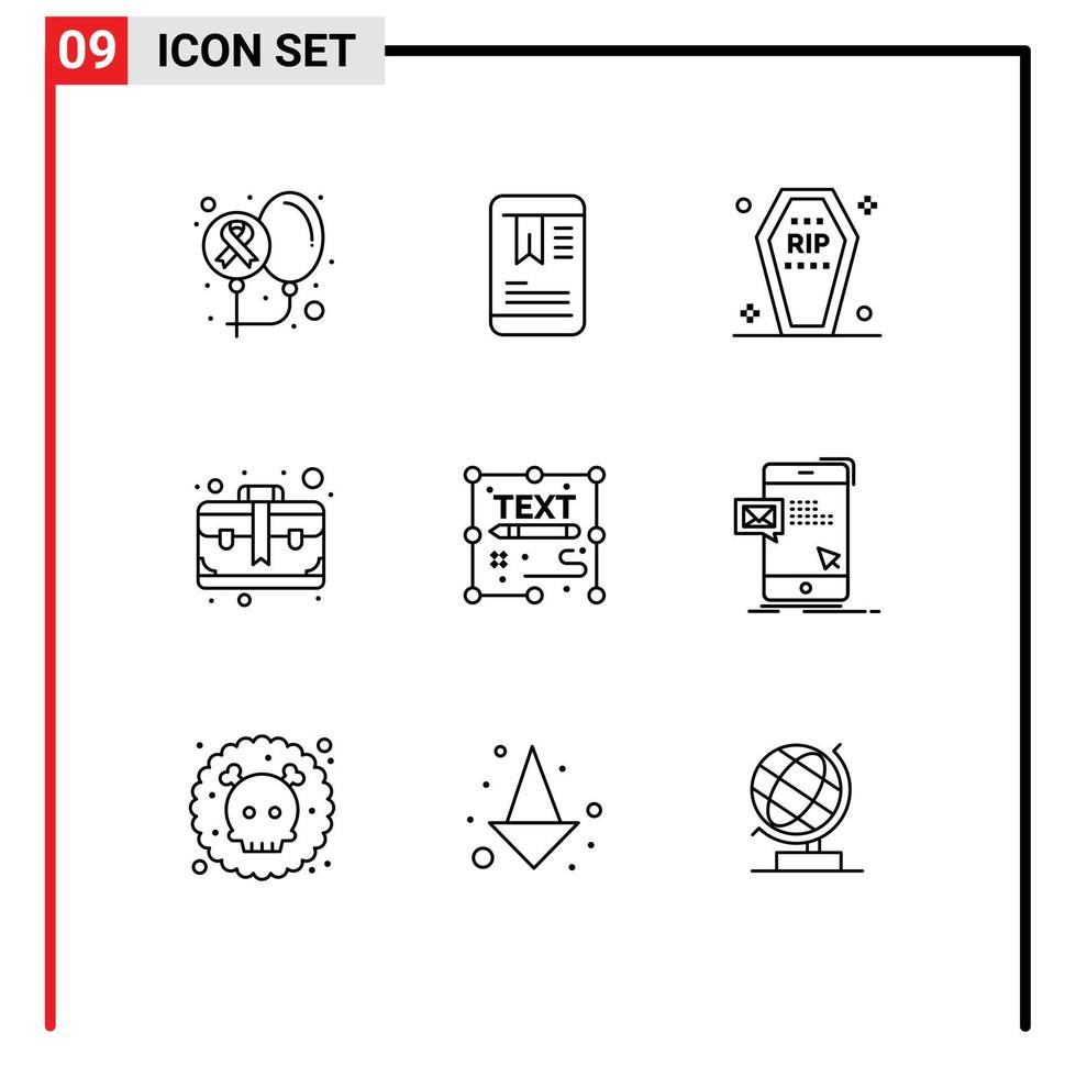 9 User Interface Outline Pack of modern Signs and Symbols of copywriting business casket brief halloween Editable Vector Design Elements