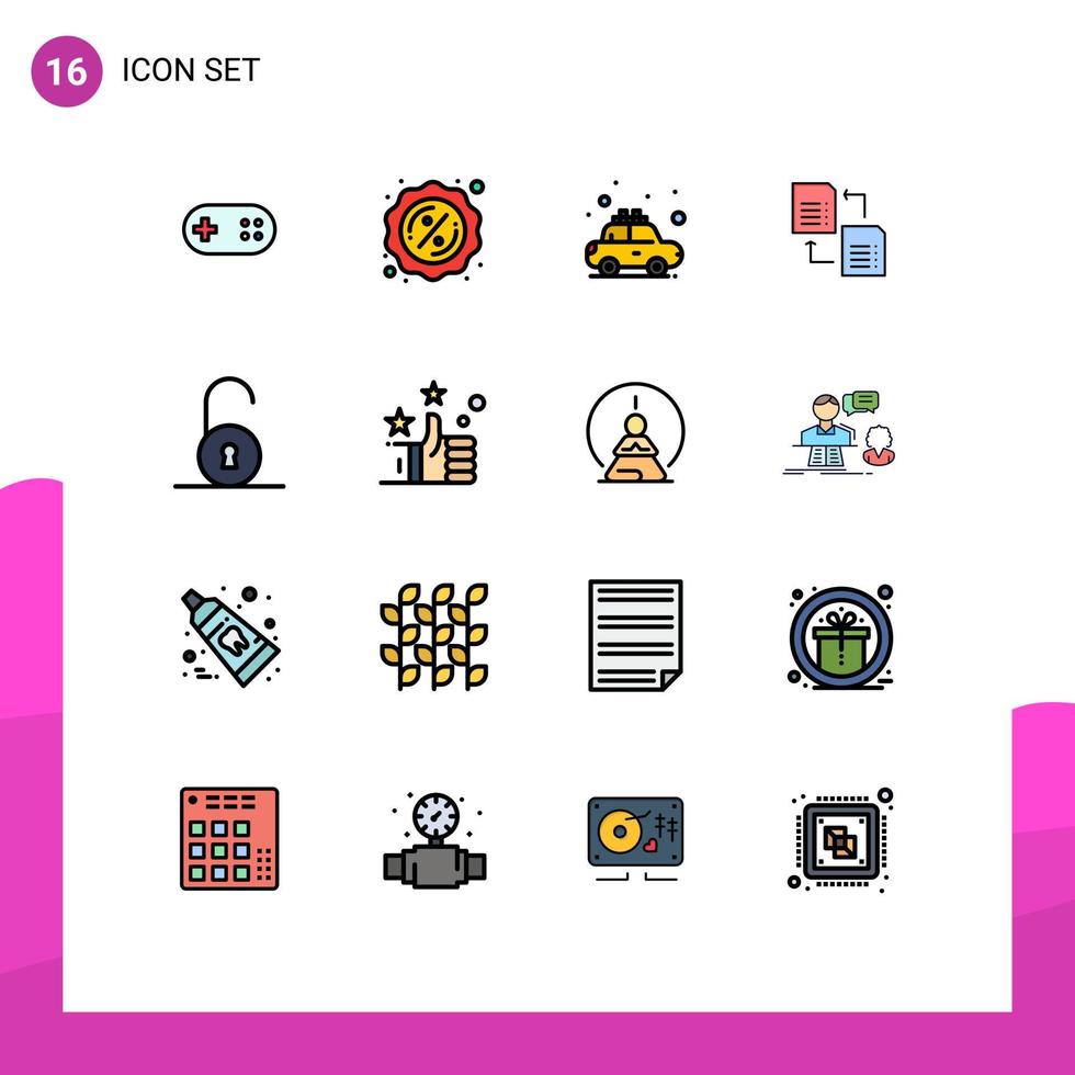 16 iconos creativos signos y símbolos modernos de candado desbloqueado taxi scince archivo elementos de diseño de vectores creativos editables