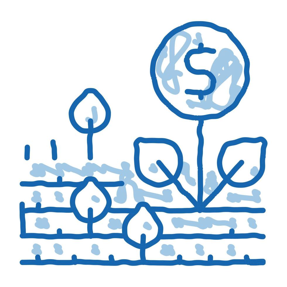 árbol de dinero en el campo doodle icono dibujado a mano ilustración vector