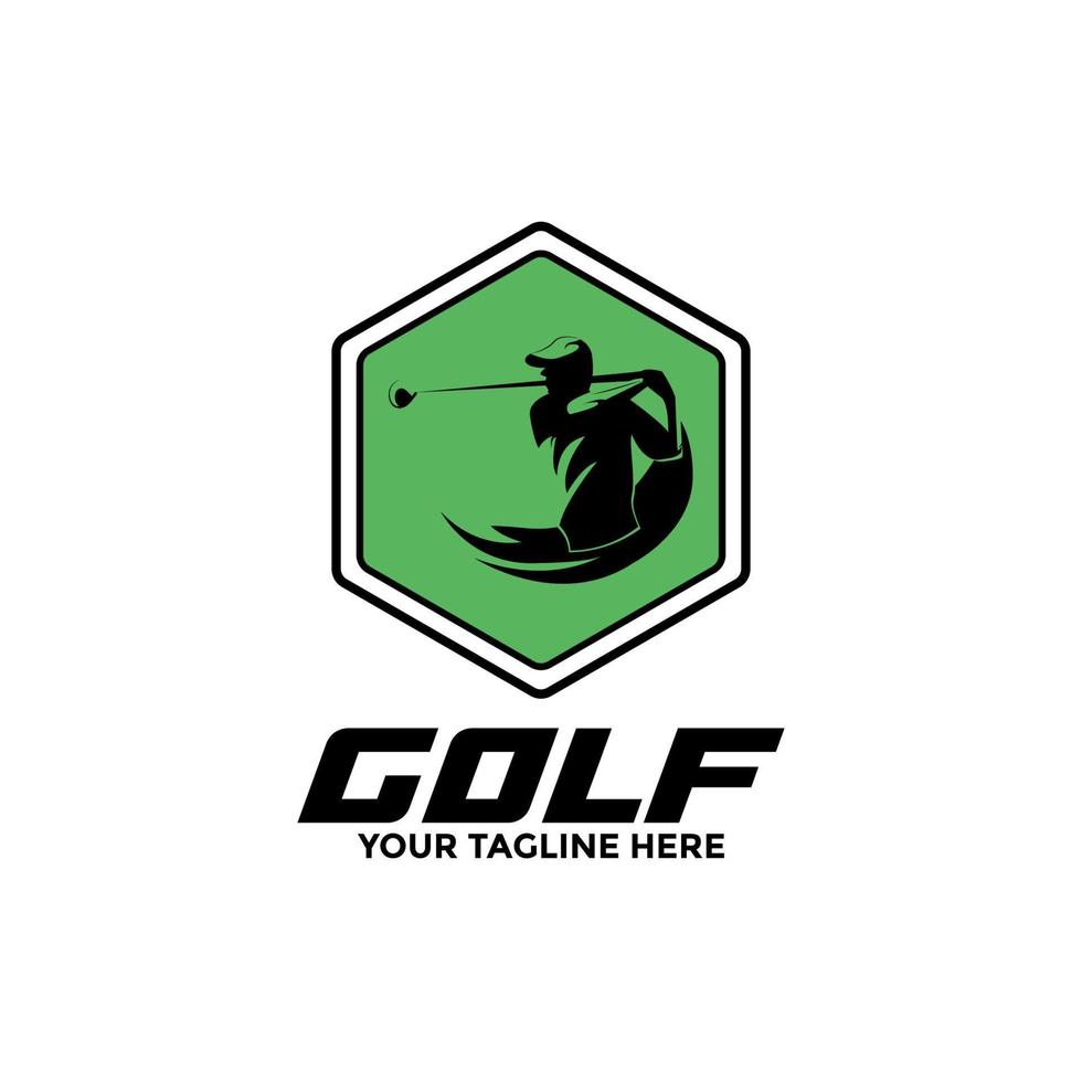 Golf club sport icons and badges. Vector symbol of golf player, equipment and game items, modern professional golf template logo design for golf club