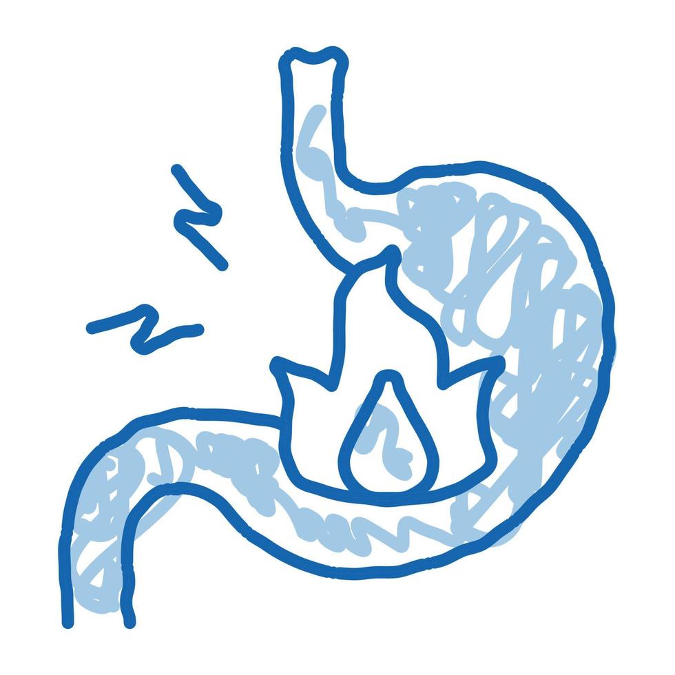 severe heartburn stomach pain doodle icon hand drawn illustration vector