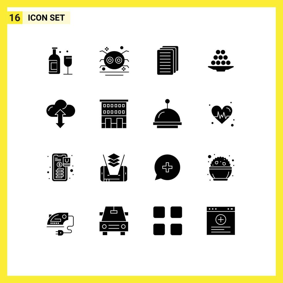 16 Thematic Vector Solid Glyphs and Editable Symbols of sweet indian spooky dessert bowl Editable Vector Design Elements