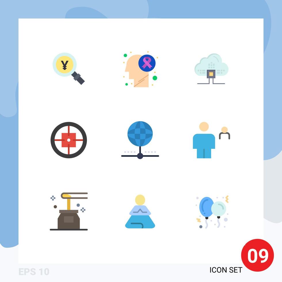 Editable Vector Line Pack of 9 Simple Flat Colors of target military disease badge scince Editable Vector Design Elements