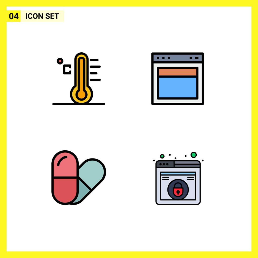 Universal Icon Symbols Group of 4 Modern Filledline Flat Colors of cloud website sun layout table Editable Vector Design Elements