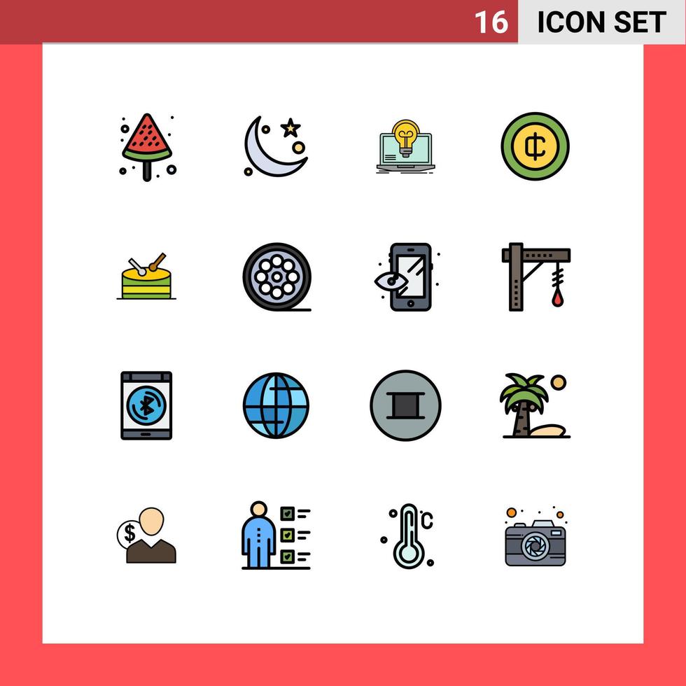 Editable Vector Line Pack of 16 Simple Flat Color Filled Lines of drum ecommerce bulb coin file Editable Creative Vector Design Elements