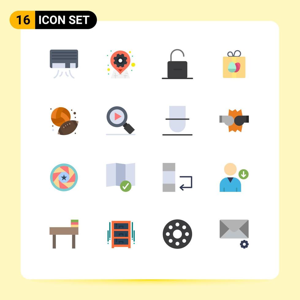 Modern Set of 16 Flat Colors Pictograph of football birthday lock box unlock Editable Pack of Creative Vector Design Elements