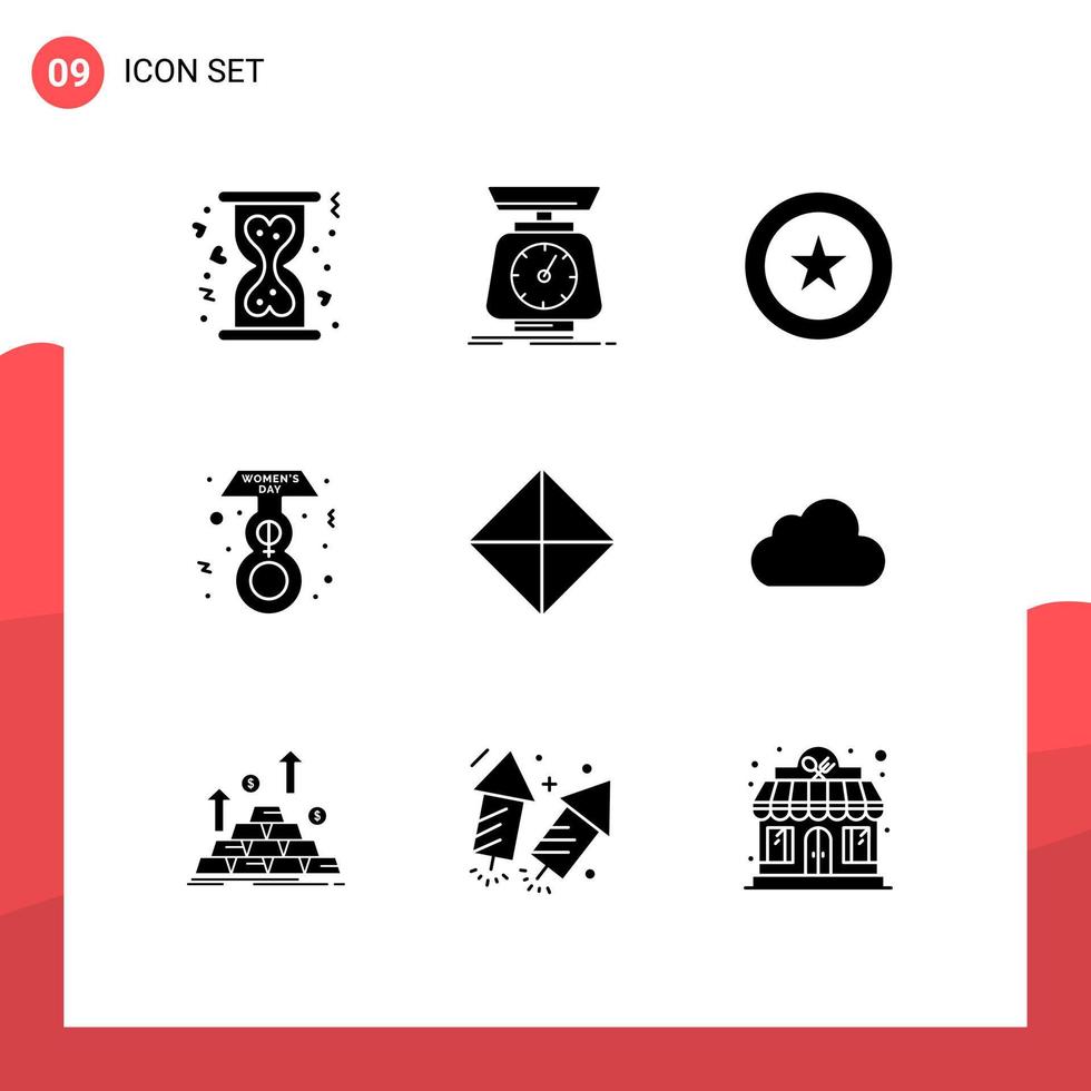 Universal Icon Symbols Group of 9 Modern Solid Glyphs of sign day volume female wreath Editable Vector Design Elements