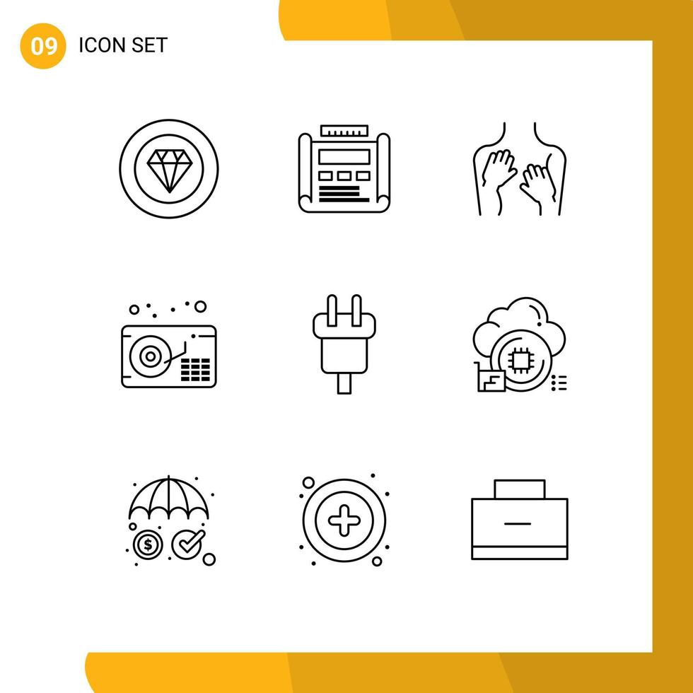 User Interface Pack of 9 Basic Outlines of charge gramophone layout audio spa Editable Vector Design Elements