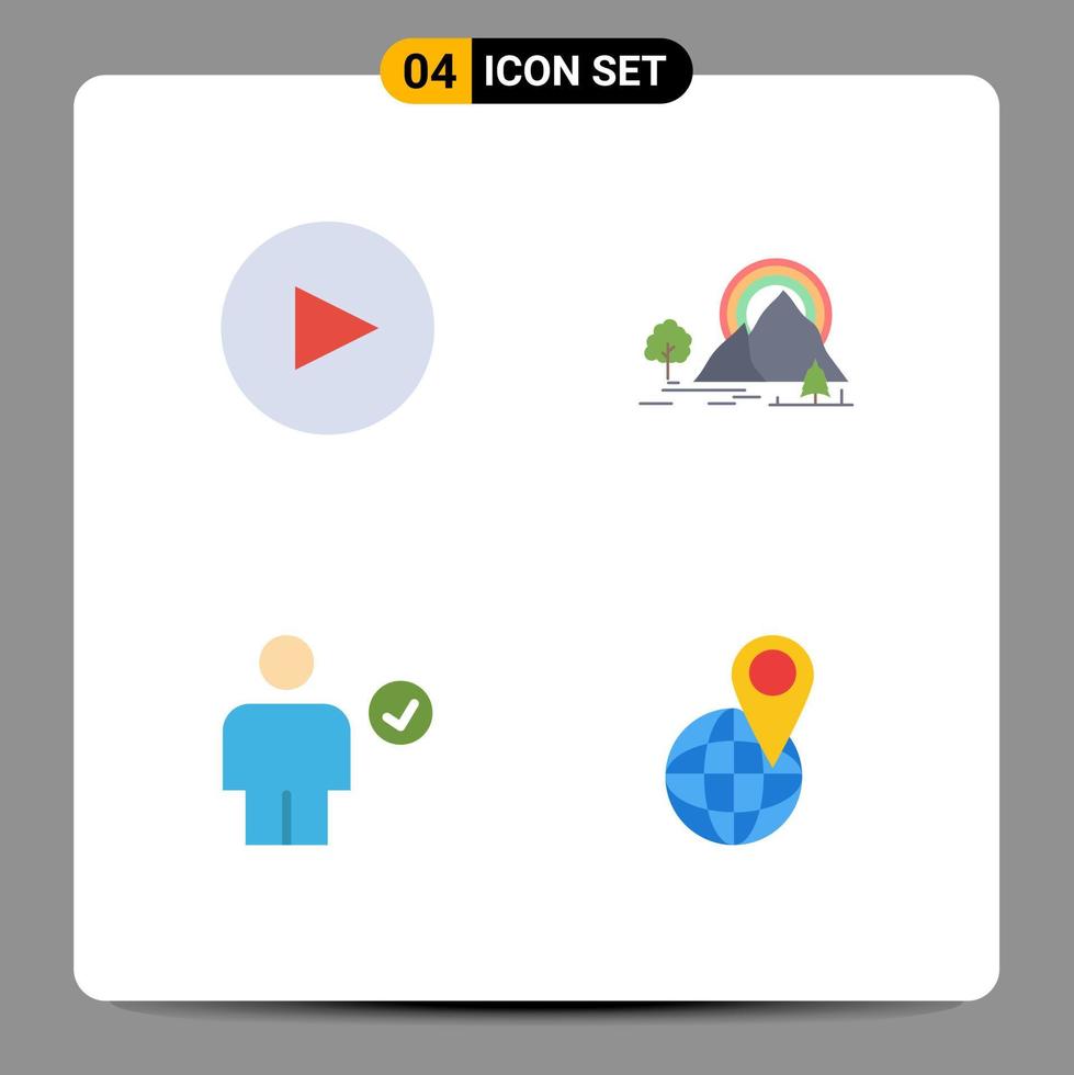 Pictogram Set of 4 Simple Flat Icons of circle check hill rainbow done Editable Vector Design Elements