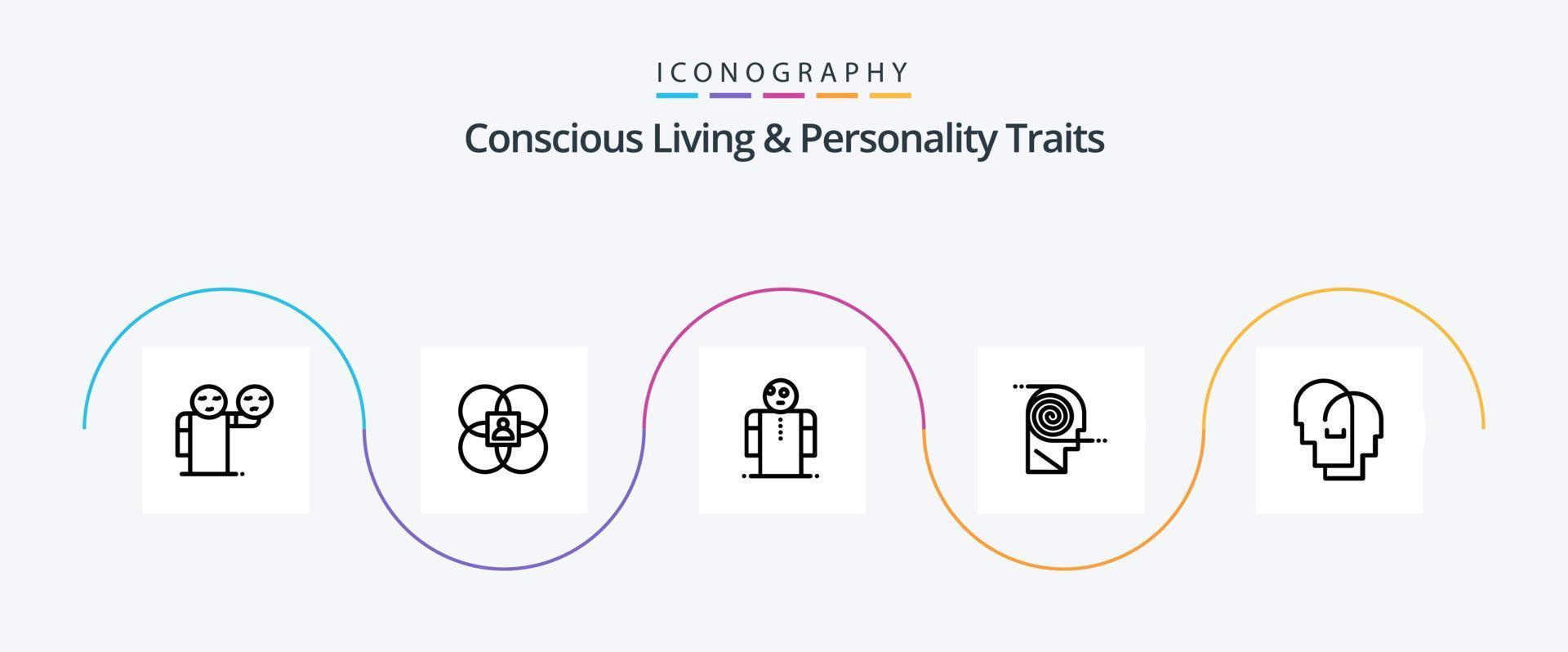 vida consciente y rasgos de personalidad línea 5 paquete de iconos que incluye estudio. definición. persona. comprensión. persona vector