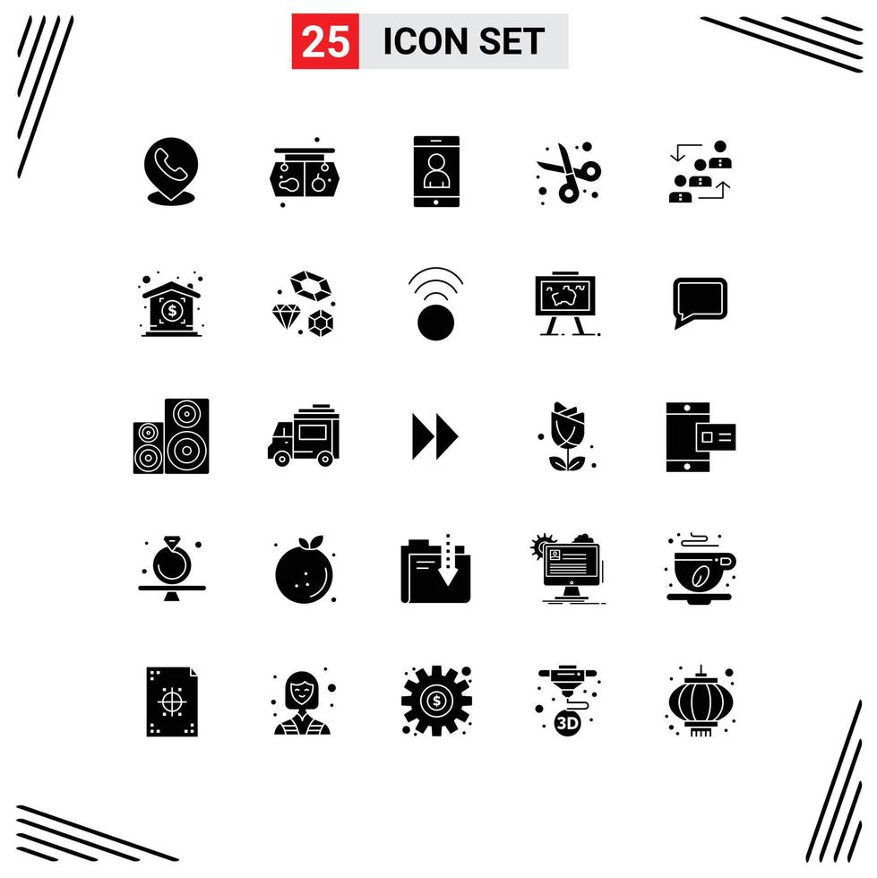 Group of 25 Solid Glyphs Signs and Symbols for advancement student mobile scissor cut Editable Vector Design Elements