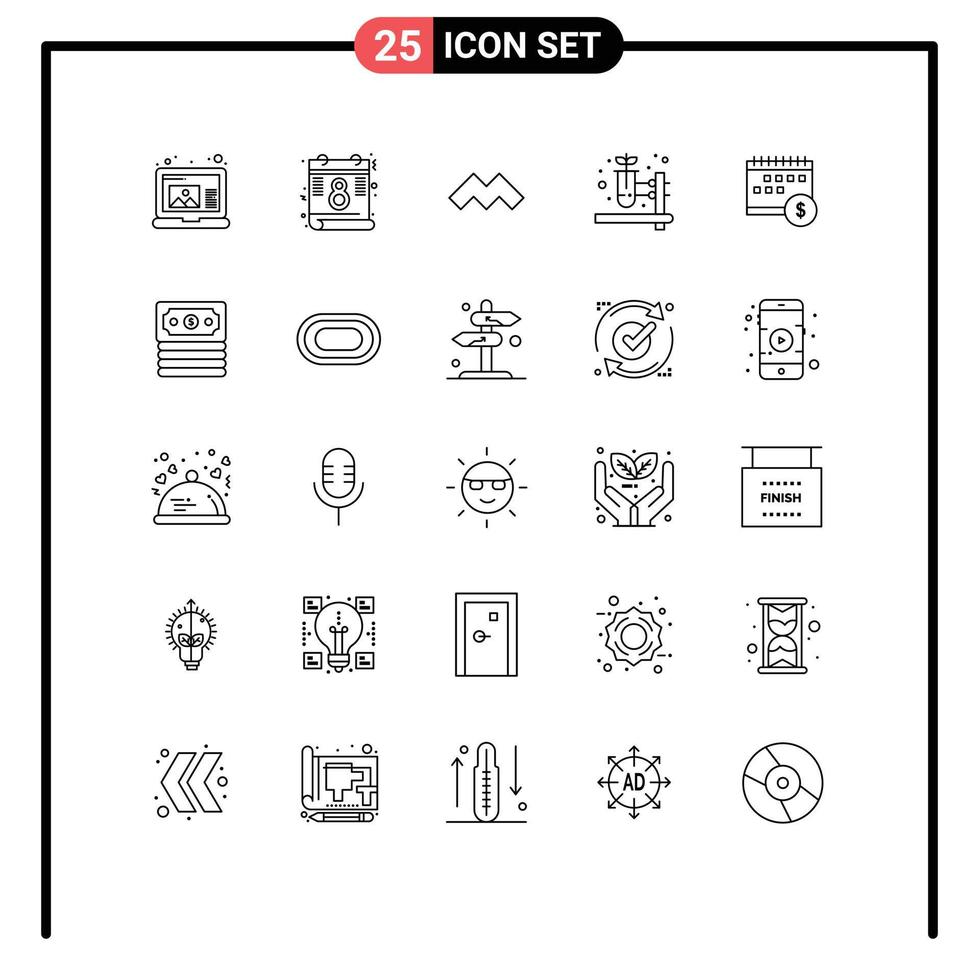 25 iconos creativos, signos y símbolos modernos de dinero económico, criptomoneda, dólar, calendario, elementos de diseño vectorial editables vector