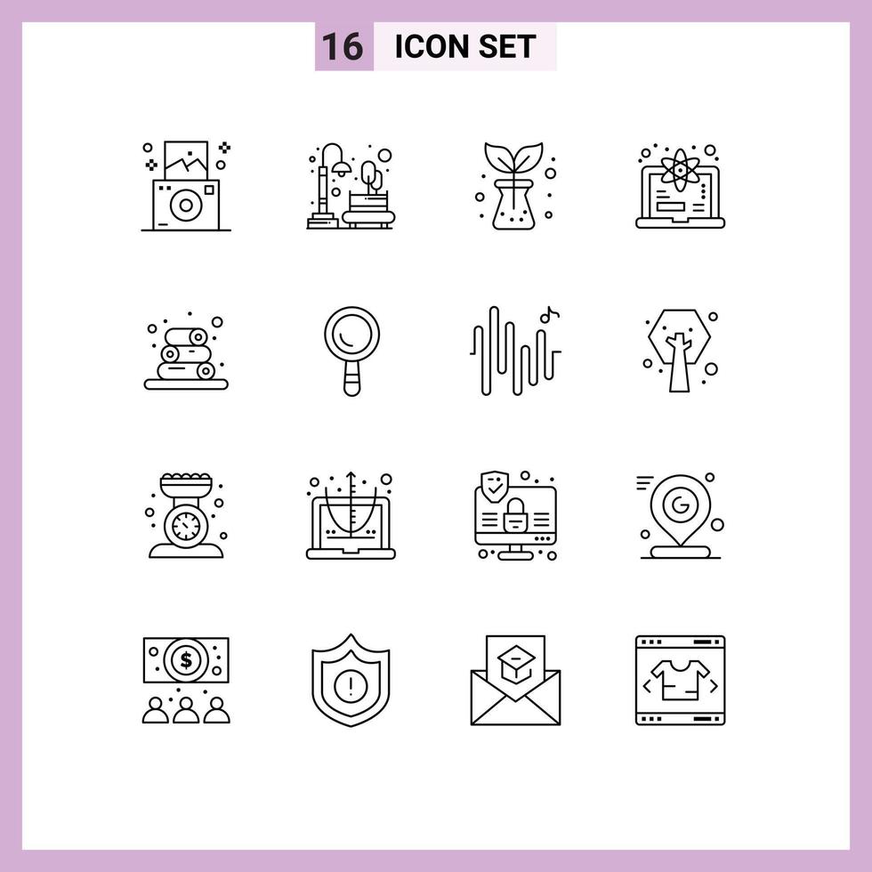 Pack of 16 creative Outlines of wellness spa agriculture science degree Editable Vector Design Elements