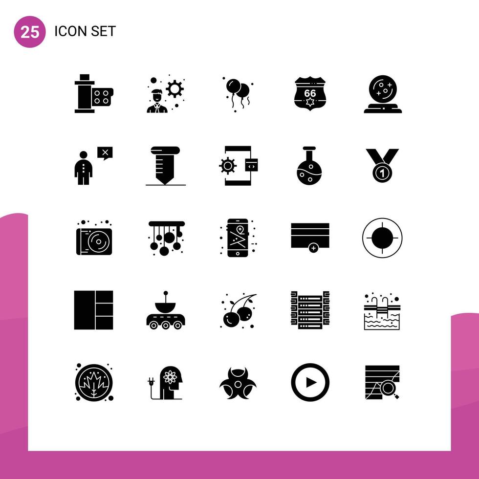Editable Vector Line Pack of 25 Simple Solid Glyphs of spell mage balloons halloween usa Editable Vector Design Elements